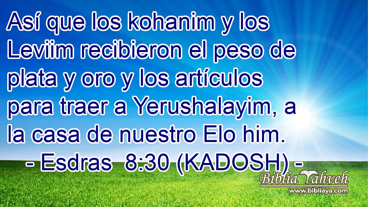  Así que los kohanim y los Leviim recibieron el peso de plata y oro y los artículos para traer a Yerushalayim, a la casa de nuestro Elo him. 