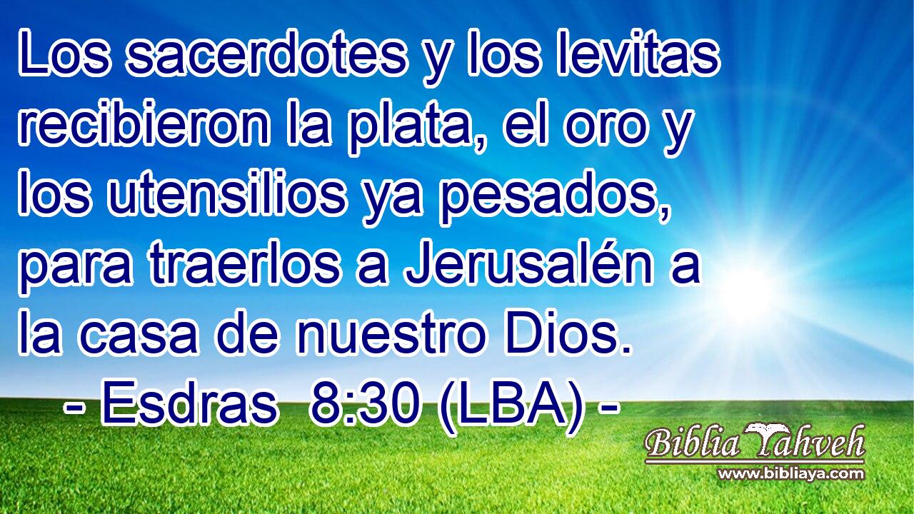 Los sacerdotes y los levitas recibieron la plata, el oro y los utensilios ya pesados, para traerlos a Jerusalén a la casa de nuestro Dios.