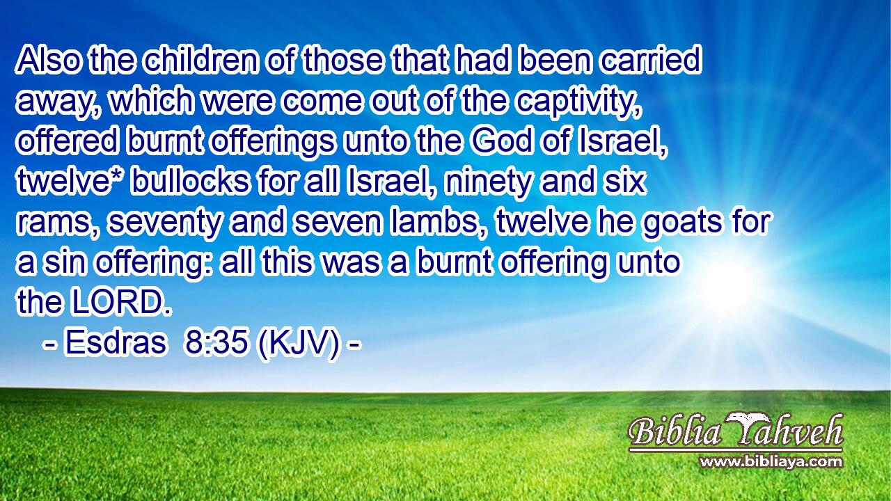 Also the children of those that had been carried away, which were come out of the captivity, offered burnt offerings unto the God of Israel, twelve* bullocks for all Israel, ninety and six rams, seventy and seven lambs, twelve he goats for a sin offering: all this was a burnt offering unto the LORD.