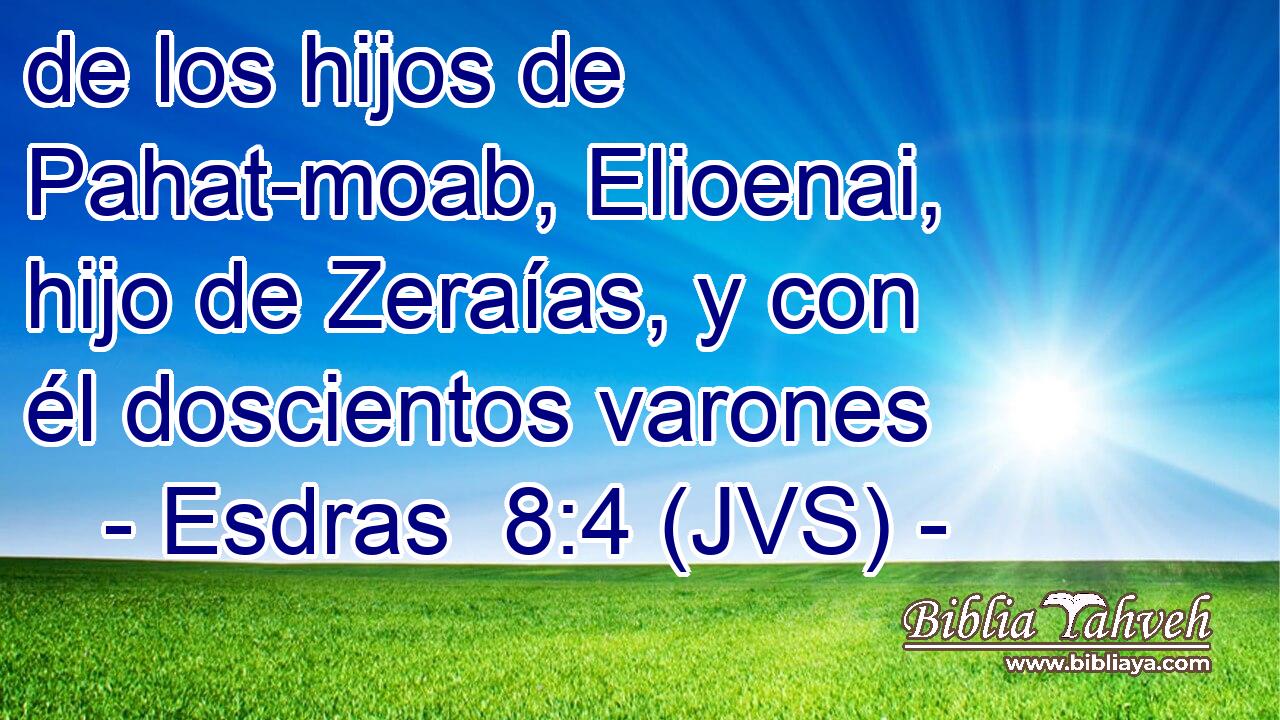de los hijos de Pahat-moab, Elioenai, hijo de Zeraías, y con él doscientos varones