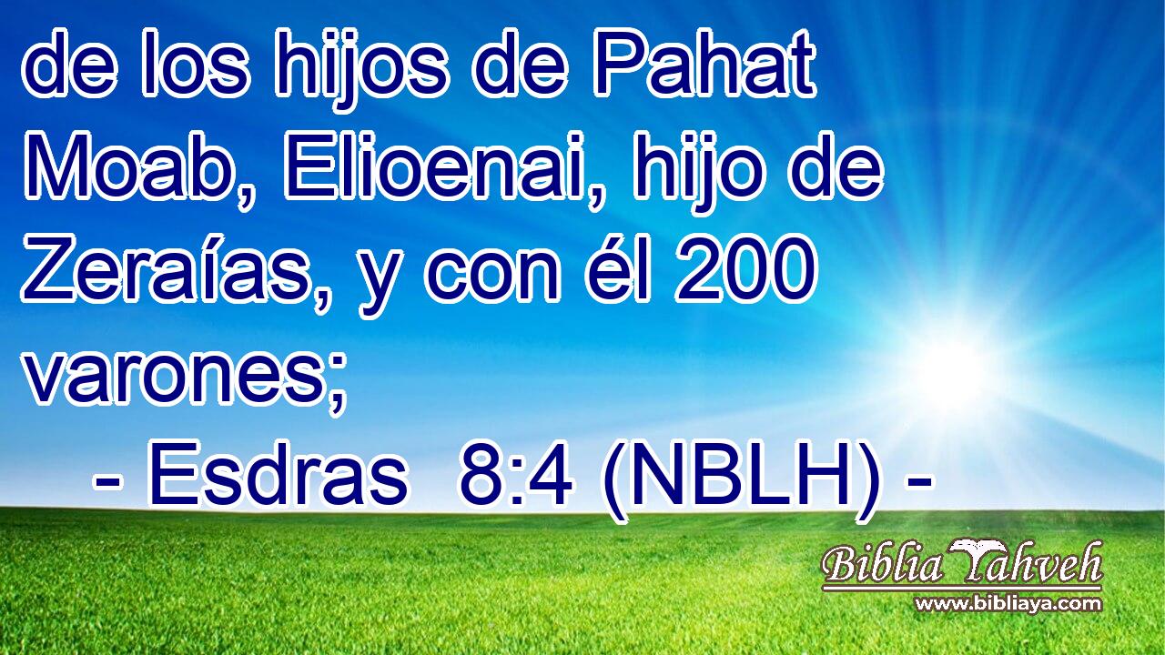  de los hijos de Pahat Moab, Elioenai, hijo de Zeraías, y con él 200 varones; 