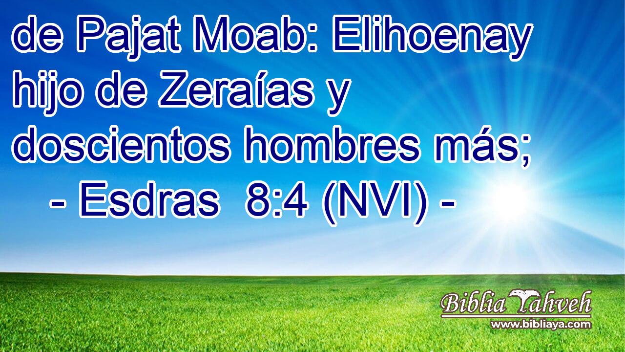  de Pajat Moab: Elihoenay hijo de Zeraías y doscientos hombres más; 