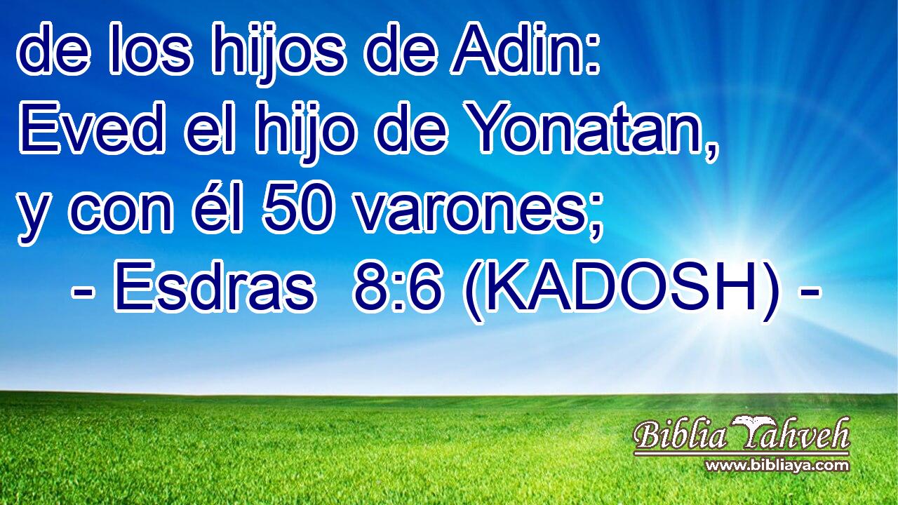  de los hijos de Adin: Eved el hijo de Yonatan, y con él 50 varones; 