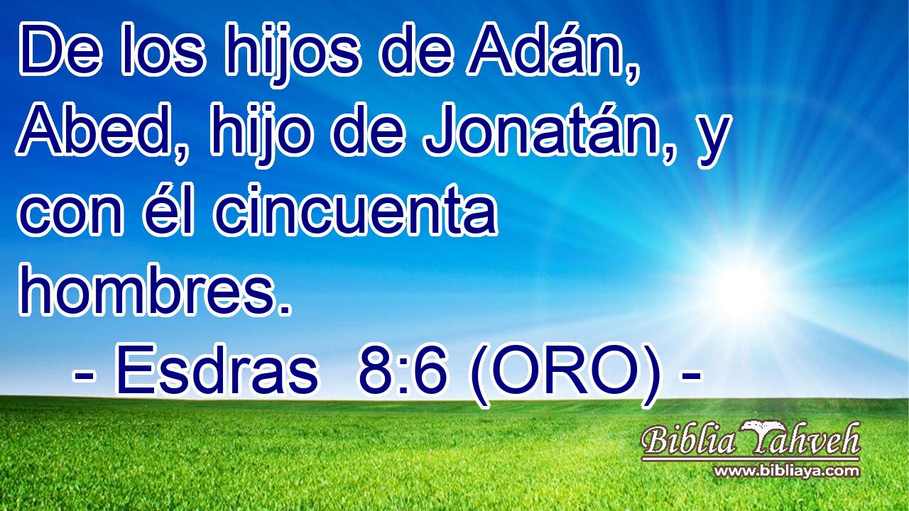  De los hijos de Adán, Abed, hijo de Jonatán, y con él cincuenta hombres. 