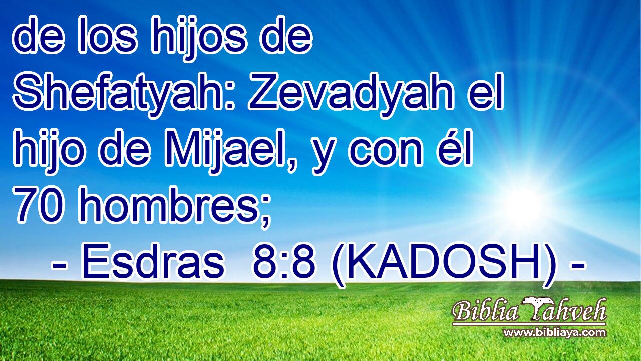 de los hijos de Shefatyah: Zevadyah el hijo de Mijael, y con él 70 hombres; 