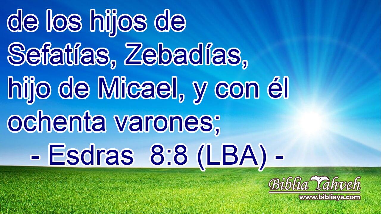 de los hijos de Sefatías, Zebadías, hijo de Micael, y con él ochenta varones;