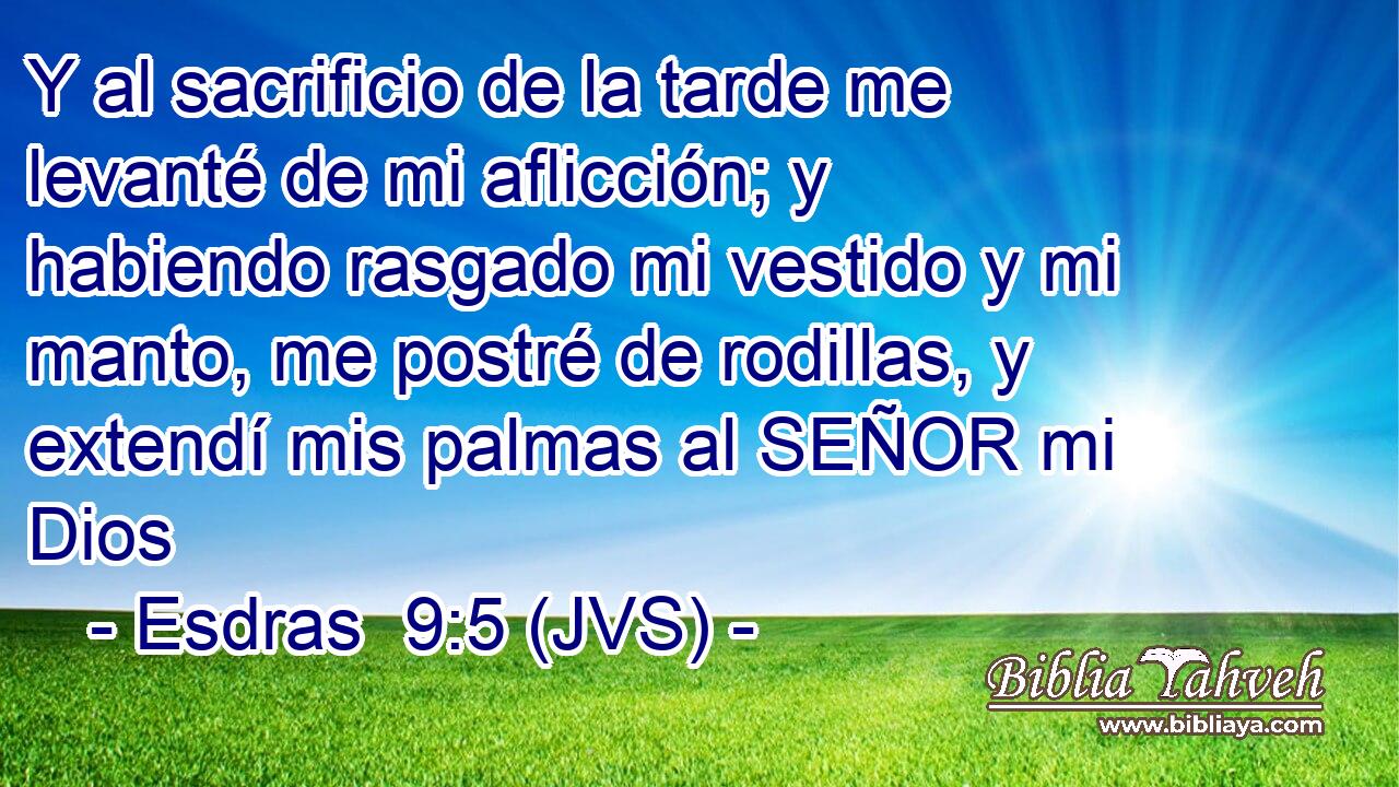 Y al sacrificio de la tarde me levanté de mi aflicción; y habiendo rasgado mi vestido y mi manto, me postré de rodillas, y extendí mis palmas al SEÑOR mi Dios