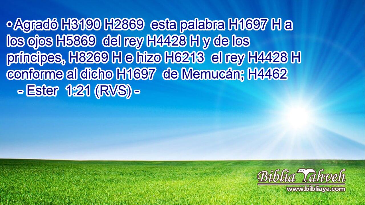 • Agradó H3190 H2869  esta palabra H1697 H a los ojos H5869  del rey H4428 H y de los príncipes, H8269 H e hizo H6213  el rey H4428 H conforme al dicho H1697  de Memucán; H4462  