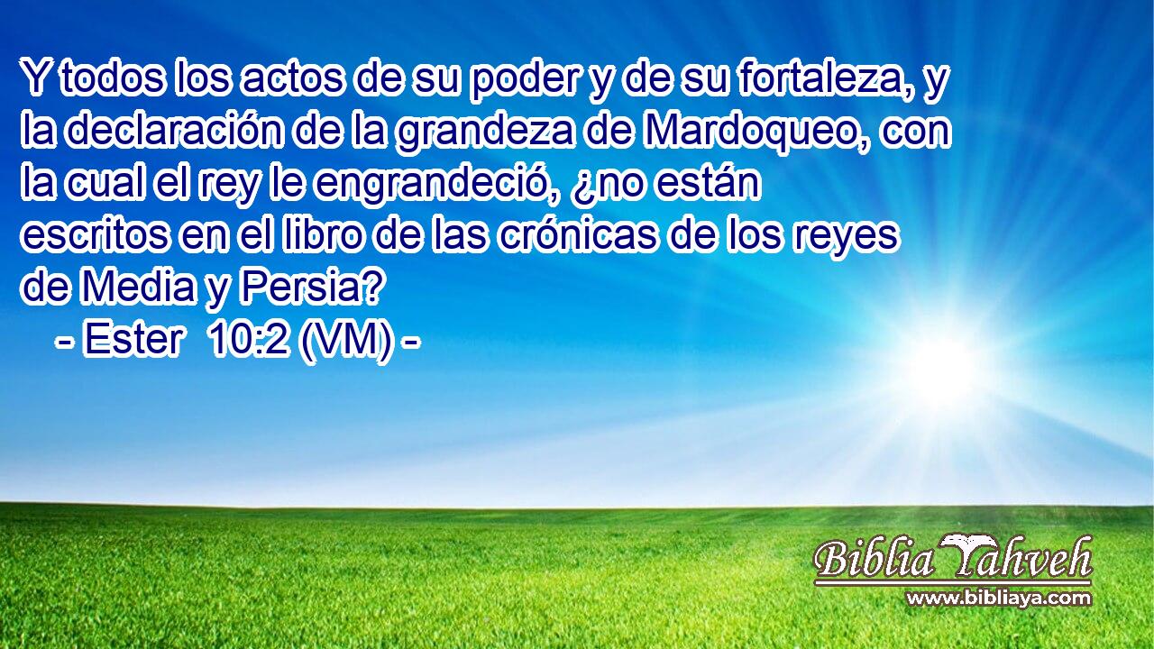  Y todos los actos de su poder y de su fortaleza, y la declaración de la grandeza de Mardoqueo, con la cual el rey le engrandeció, ¿no están escritos en el libro de las crónicas de los reyes de Media y Persia? 