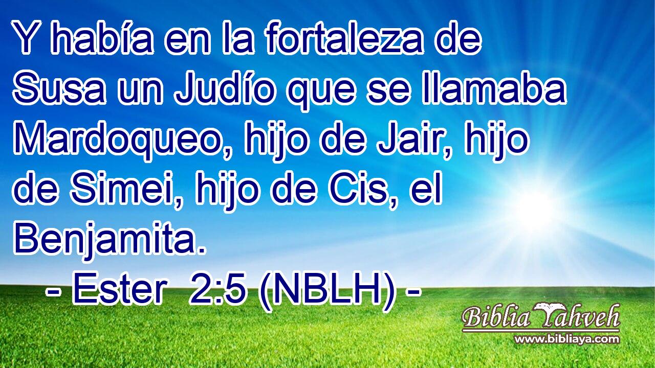 Y había en la fortaleza de Susa un Judío que se llamaba Mardoqueo, hijo de Jair, hijo de Simei, hijo de Cis, el Benjamita. 