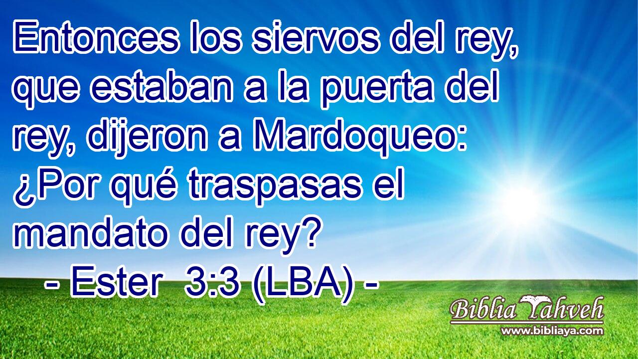 Entonces los siervos del rey, que estaban a la puerta del rey, dijeron a Mardoqueo: ¿Por qué traspasas el mandato del rey?