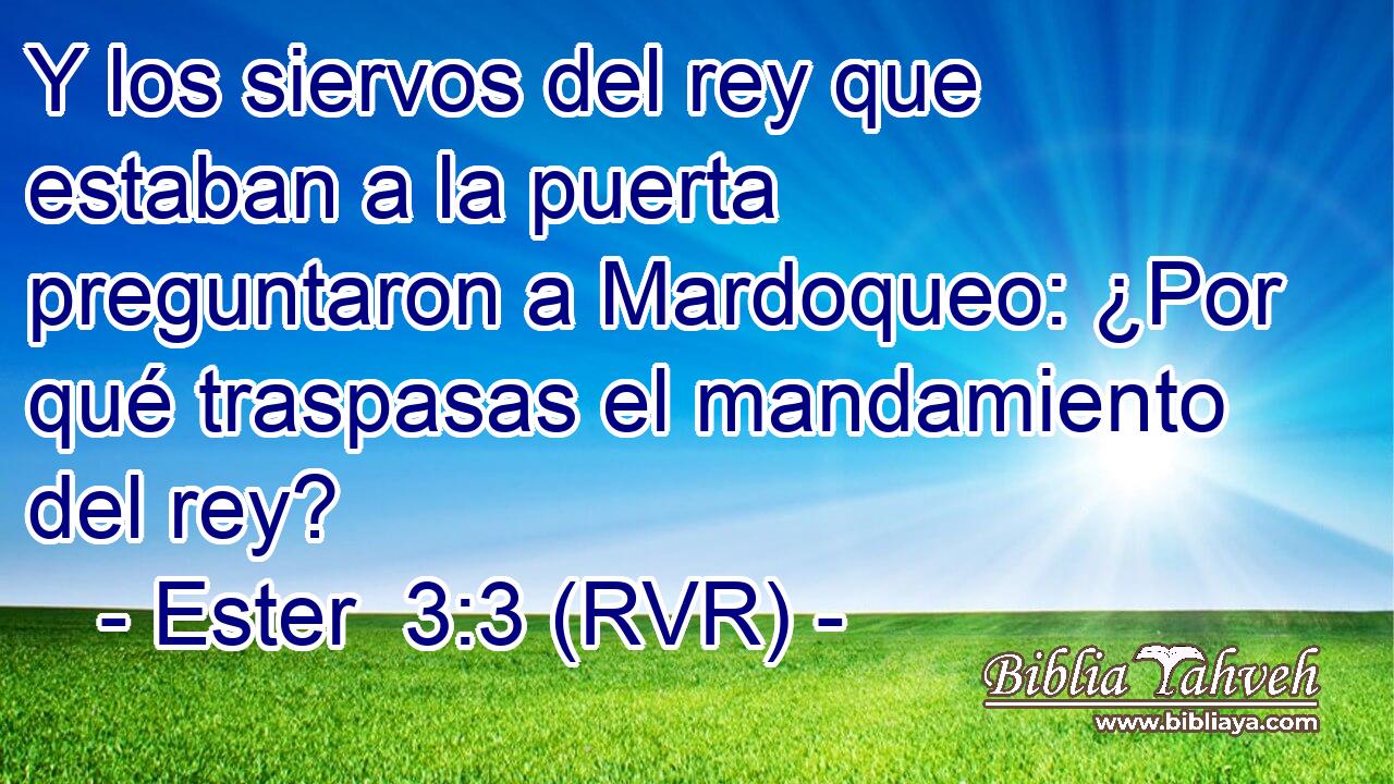 Y los siervos del rey que estaban a la puerta preguntaron a Mardoqueo: ¿Por qué traspasas el mandamiento del rey?