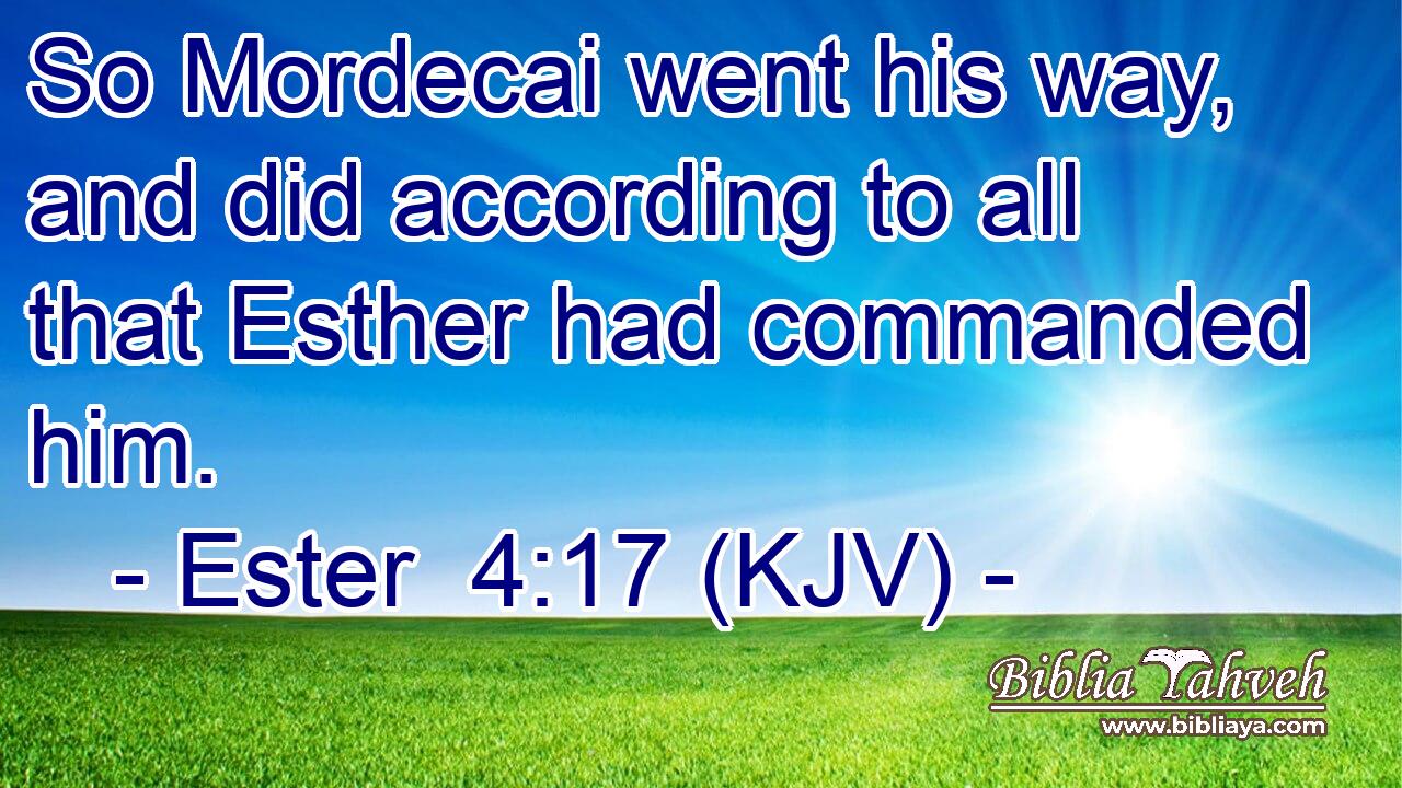 So Mordecai went his way, and did according to all that Esther had commanded him.