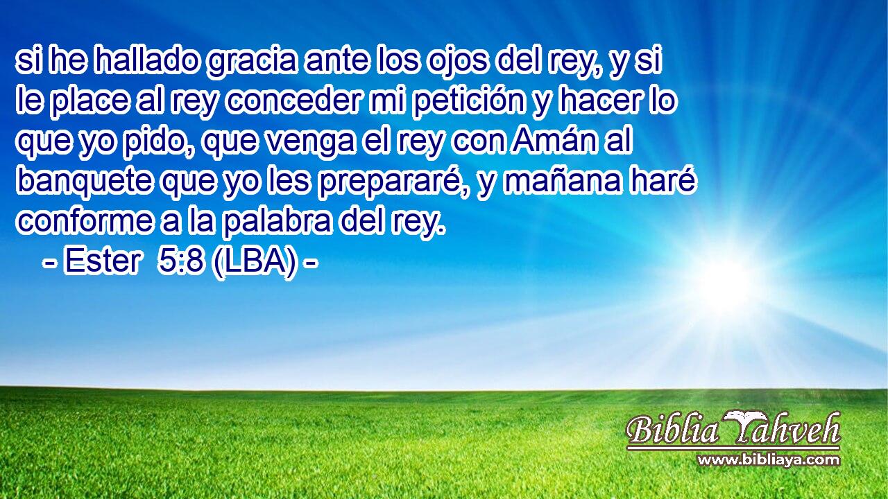 si he hallado gracia ante los ojos del rey, y si le place al rey conceder mi petición y hacer lo que yo pido, que venga el rey con Amán al banquete que yo les prepararé, y mañana haré conforme a la palabra del rey.