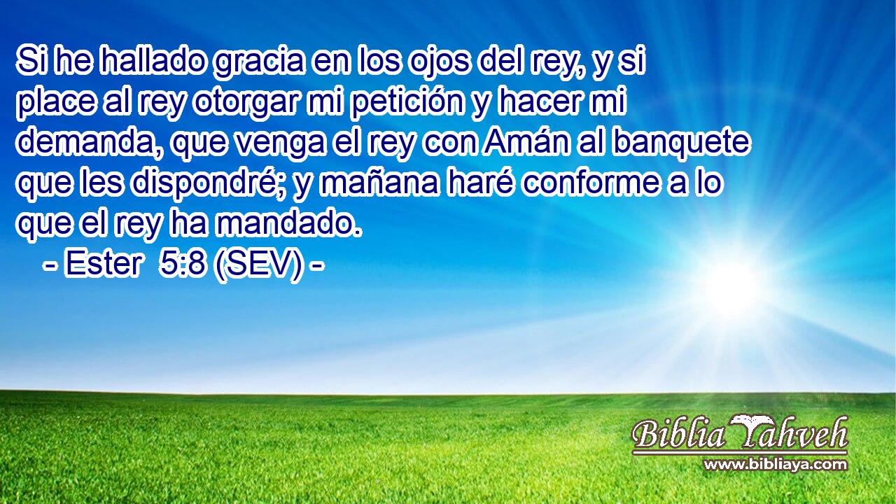 Si he hallado gracia en los ojos del rey, y si place al rey otorgar mi petición y hacer mi demanda, que venga el rey con Amán al banquete que les dispondré; y mañana haré conforme a lo que el rey ha mandado.