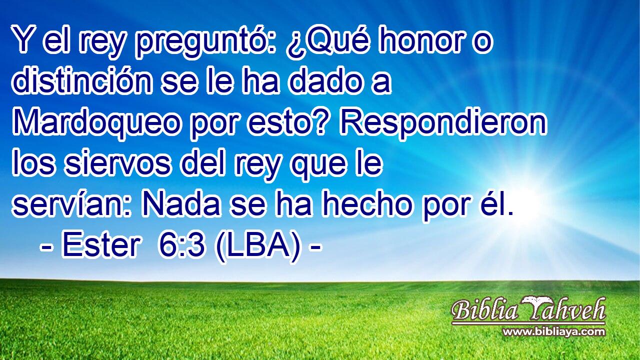 Y el rey preguntó: ¿Qué honor o distinción se le ha dado a Mardoqueo por esto? Respondieron los siervos del rey que le servían: Nada se ha hecho por él.
