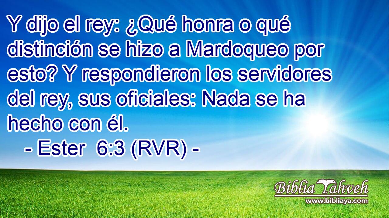 Y dijo el rey: ¿Qué honra o qué distinción se hizo a Mardoqueo por esto? Y respondieron los servidores del rey, sus oficiales: Nada se ha hecho con él.