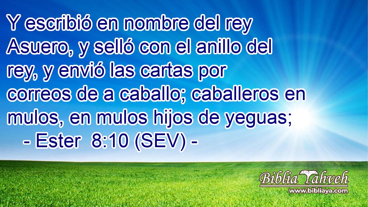 Y escribió en nombre del rey Asuero, y selló con el anillo del rey, y envió las cartas por correos de a caballo; caballeros en mulos, en mulos hijos de yeguas;