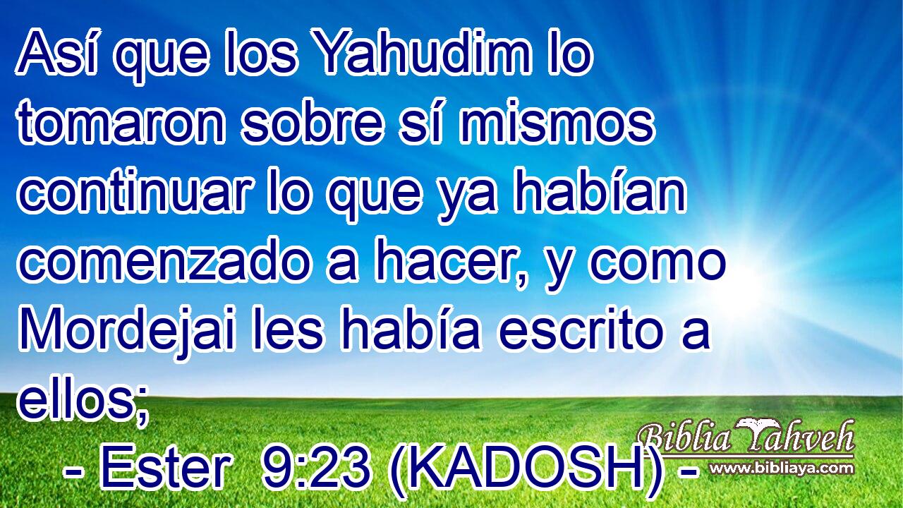  Así que los Yahudim lo tomaron sobre sí mismos continuar lo que ya habían comenzado a hacer, y como Mordejai les había escrito a ellos; 