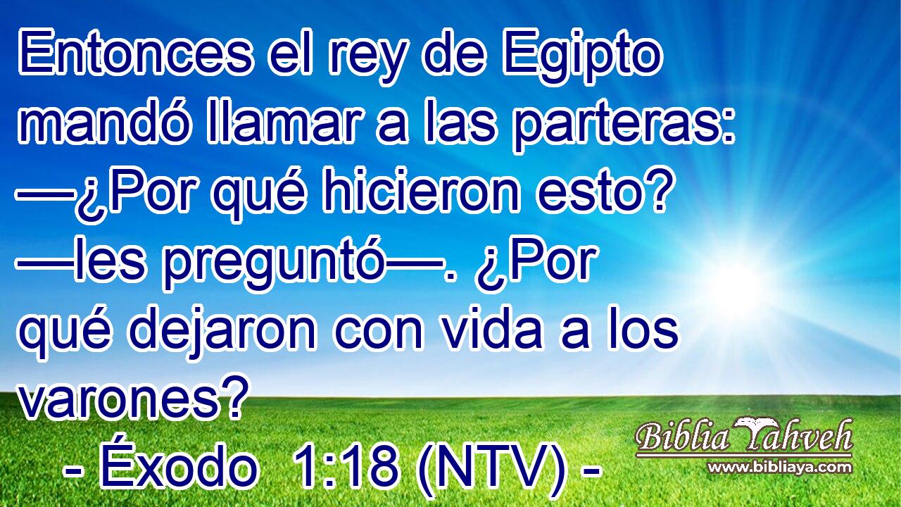 Entonces el rey de Egipto mandó llamar a las parteras: —¿Por qué hicieron esto? —les preguntó—. ¿Por qué dejaron con vida a los varones?