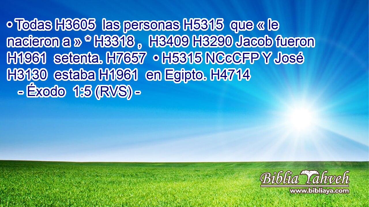 • Todas H3605  las personas H5315  que « le nacieron a » * H3318 ,  H3409 H3290 Jacob fueron H1961  setenta. H7657  • H5315 NCcCFP Y José H3130  estaba H1961  en Egipto. H4714  