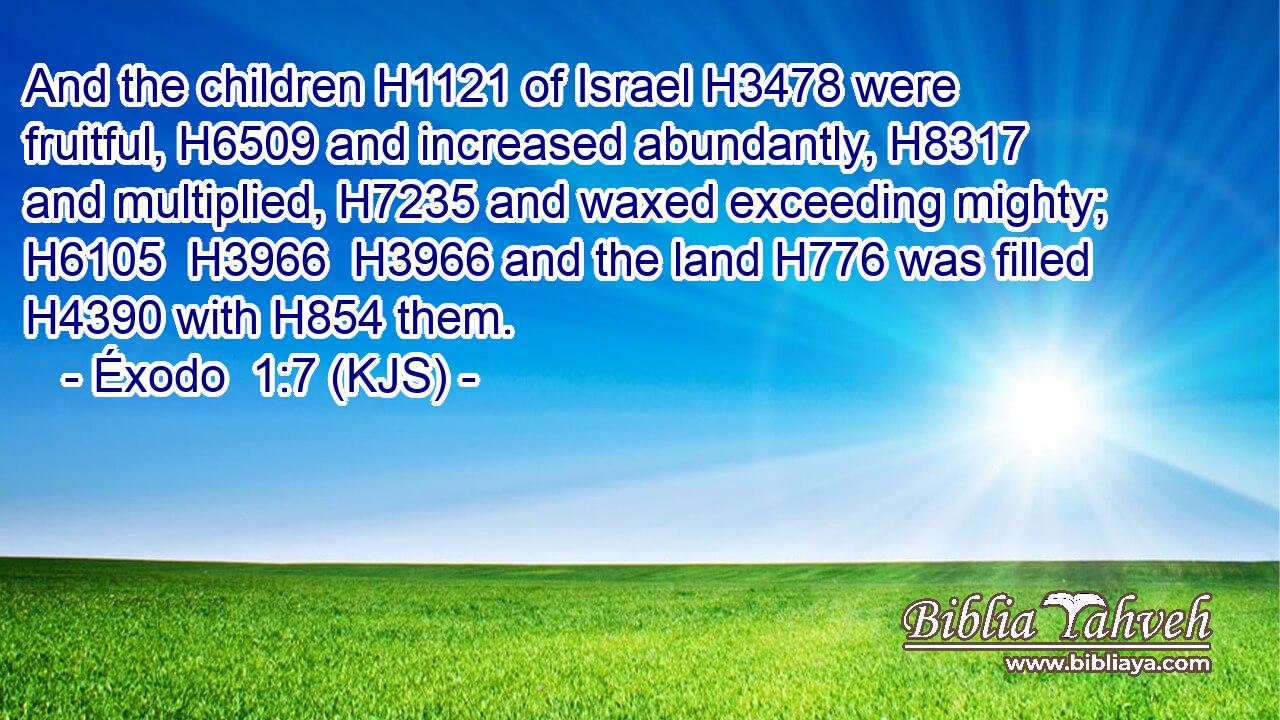 And the children H1121 of Israel H3478 were fruitful, H6509 and increased abundantly, H8317 and multiplied, H7235 and waxed exceeding mighty; H6105  H3966  H3966 and the land H776 was filled H4390 with H854 them.