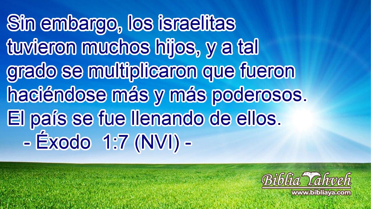  Sin embargo, los israelitas tuvieron muchos hijos, y a tal grado se multiplicaron que fueron haciéndose más y más poderosos. El país se fue llenando de ellos. 