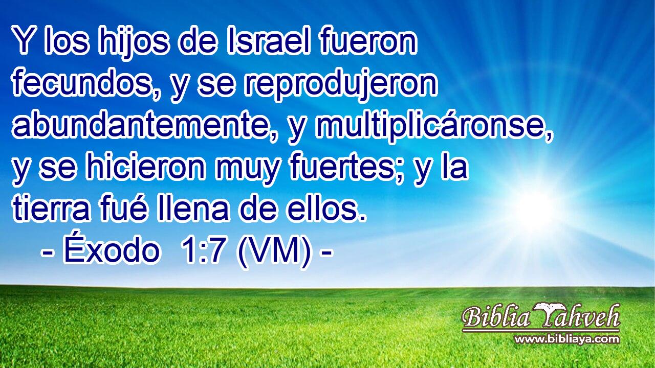  Y los hijos de Israel fueron fecundos, y se reprodujeron abundantemente, y multiplicáronse, y se hicieron muy fuertes; y la tierra fué llena de ellos. 