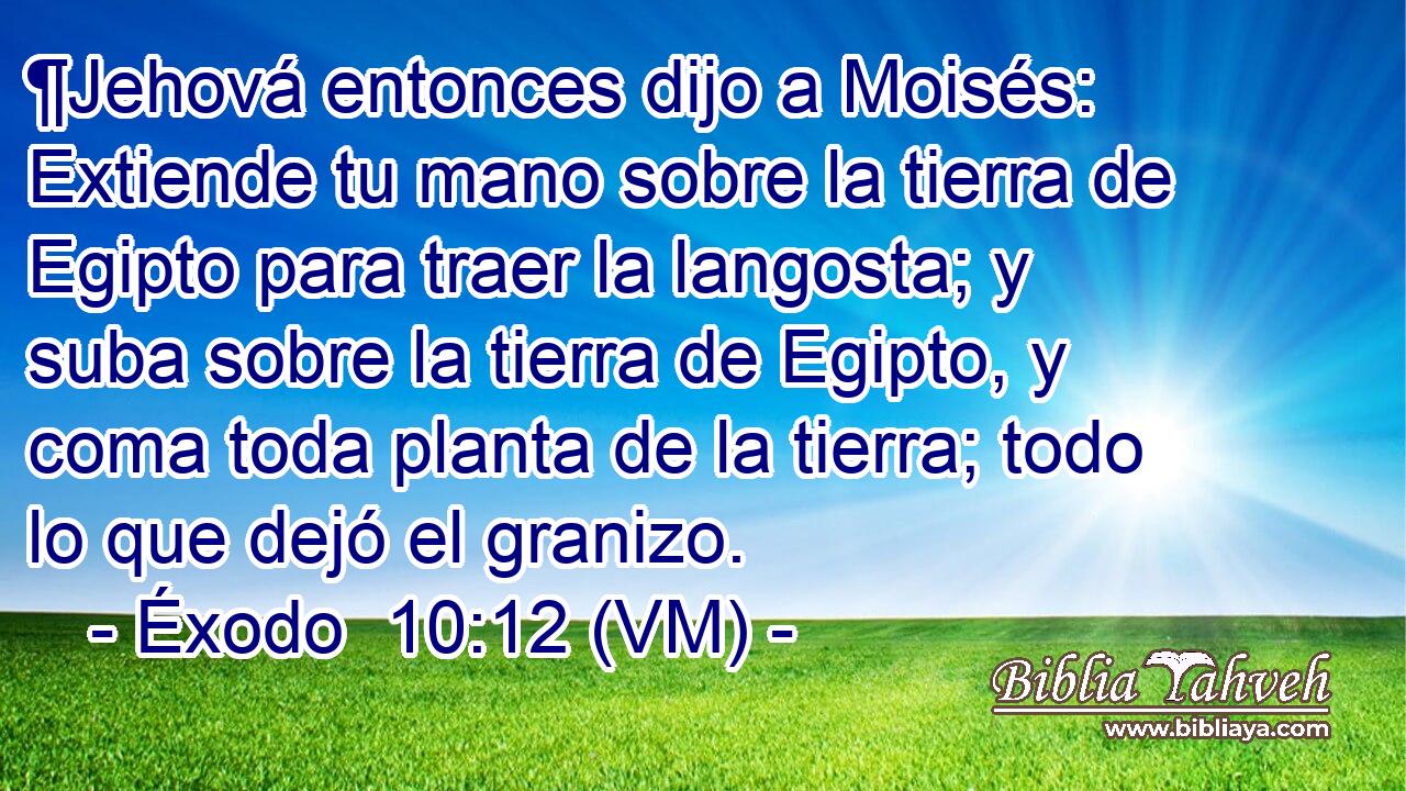  ¶Jehová entonces dijo a Moisés: Extiende tu mano sobre la tierra de Egipto para traer la langosta; y suba sobre la tierra de Egipto, y coma toda planta de la tierra; todo lo que dejó el granizo. 