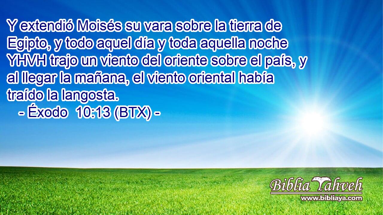 Y extendió Moisés su vara sobre la tierra de Egipto, y todo aquel día y toda aquella noche YHVH trajo un viento del oriente sobre el país, y al llegar la mañana, el viento oriental había traído la langosta.