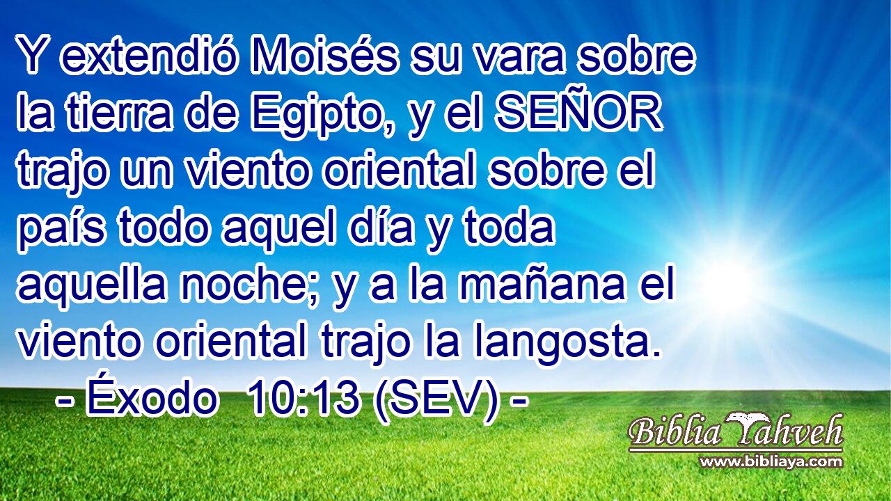 Y extendió Moisés su vara sobre la tierra de Egipto, y el SEÑOR trajo un viento oriental sobre el país todo aquel día y toda aquella noche; y a la mañana el viento oriental trajo la langosta.