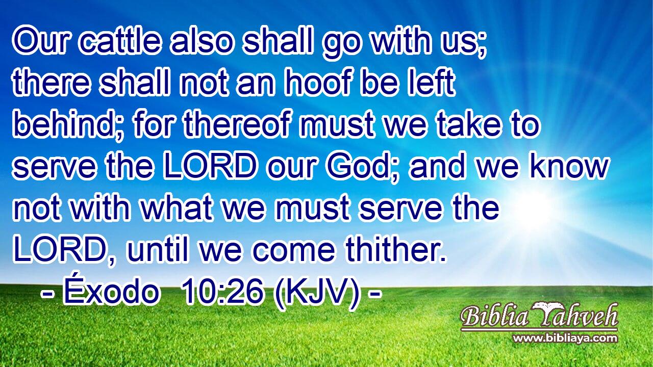 Our cattle also shall go with us; there shall not an hoof be left behind; for thereof must we take to serve the LORD our God; and we know not with what we must serve the LORD, until we come thither.
