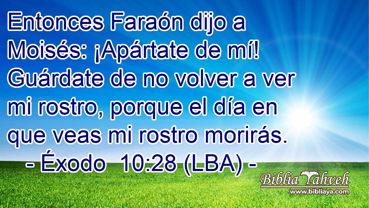 Entonces Faraón dijo a Moisés: ¡Apártate de mí! Guárdate de no volver a ver mi rostro, porque el día en que veas mi rostro morirás.