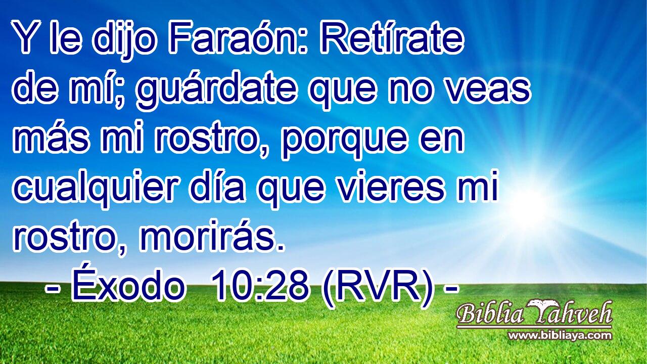 Y le dijo Faraón: Retírate de mí; guárdate que no veas más mi rostro, porque en cualquier día que vieres mi rostro, morirás.