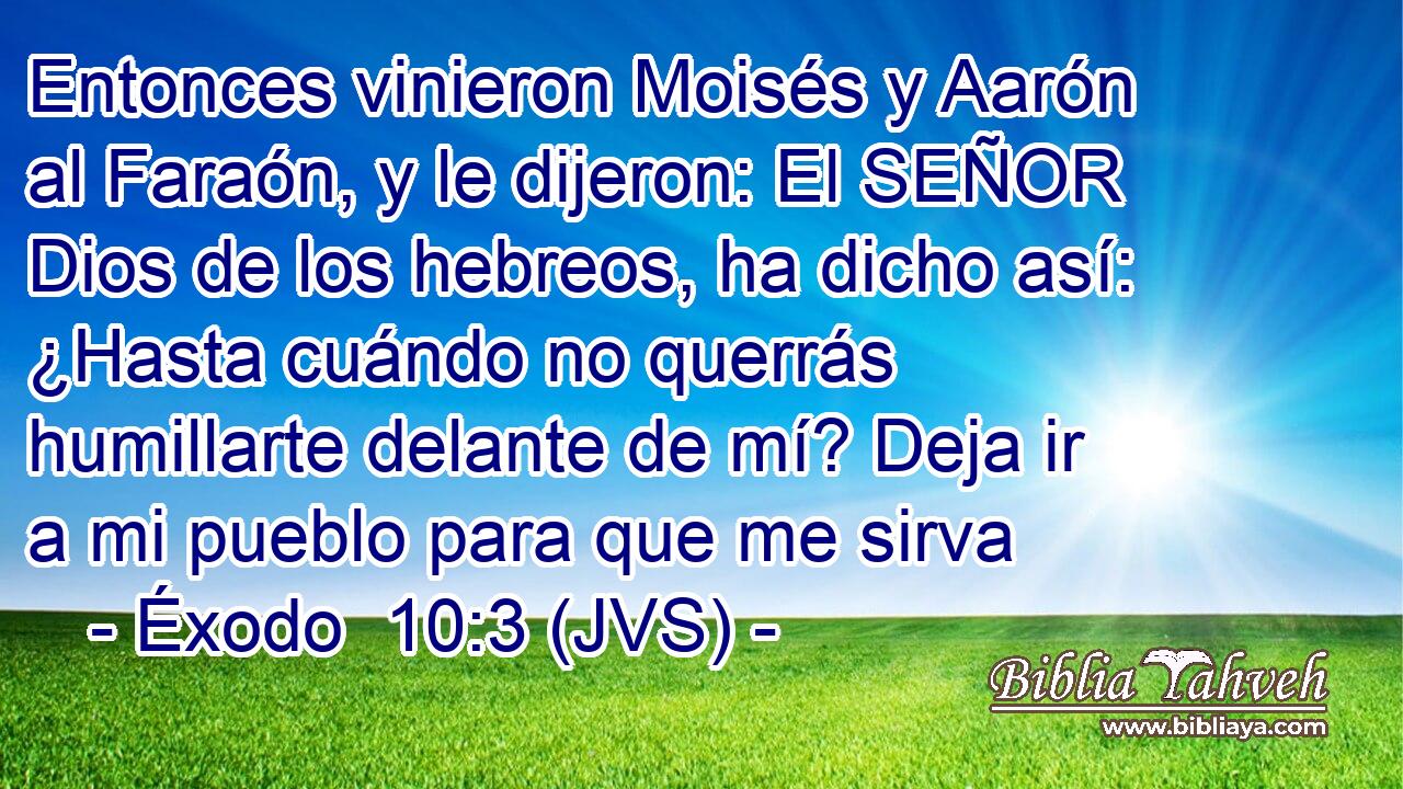 Entonces vinieron Moisés y Aarón al Faraón, y le dijeron: El SEÑOR Dios de los hebreos, ha dicho así: ¿Hasta cuándo no querrás humillarte delante de mí? Deja ir a mi pueblo para que me sirva