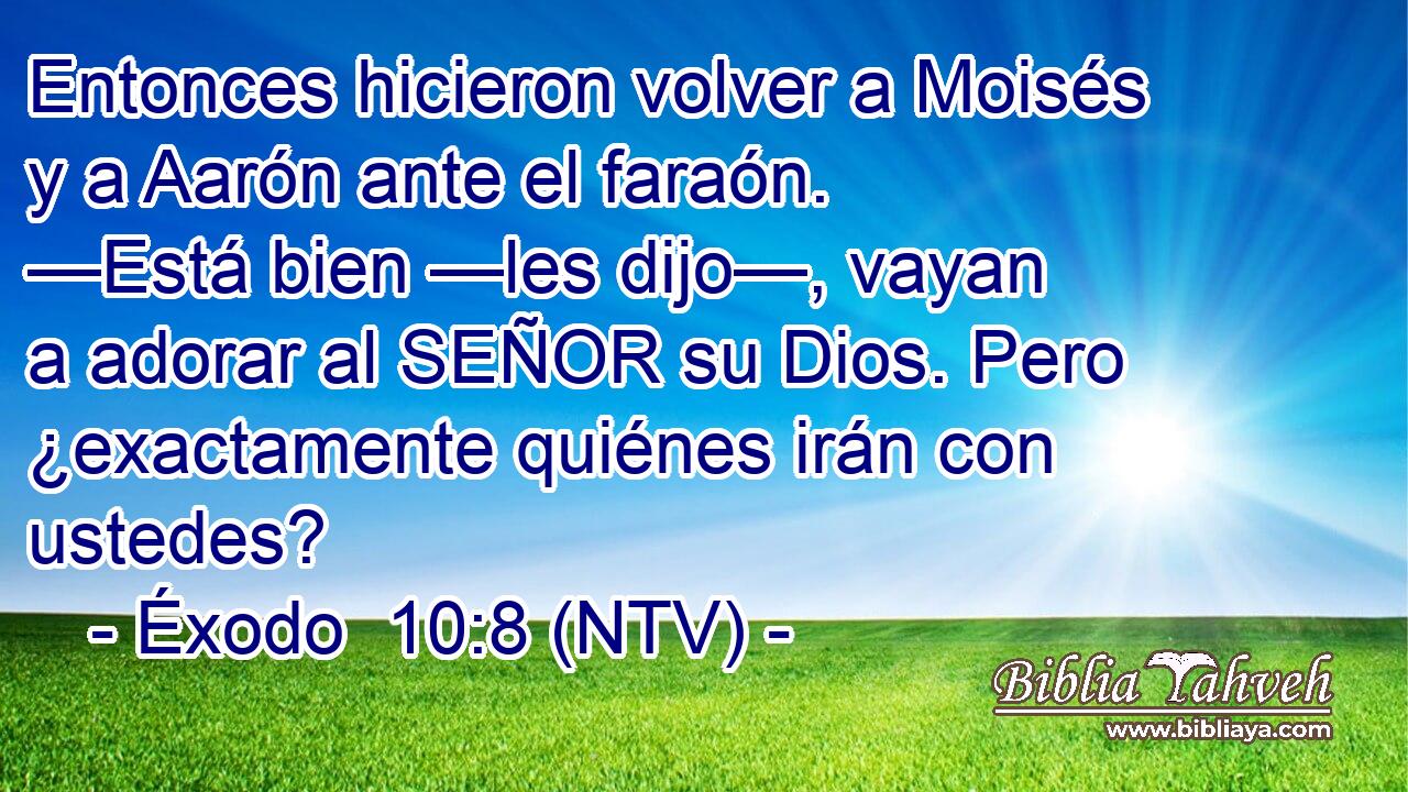 Entonces hicieron volver a Moisés y a Aarón ante el faraón. —Está bien —les dijo—, vayan a adorar al SEÑOR su Dios. Pero ¿exactamente quiénes irán con ustedes?