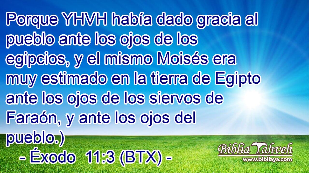 Porque YHVH había dado gracia al pueblo ante los ojos de los egipcios, y el mismo Moisés era muy estimado en la tierra de Egipto ante los ojos de los siervos de Faraón, y ante los ojos del pueblo.)