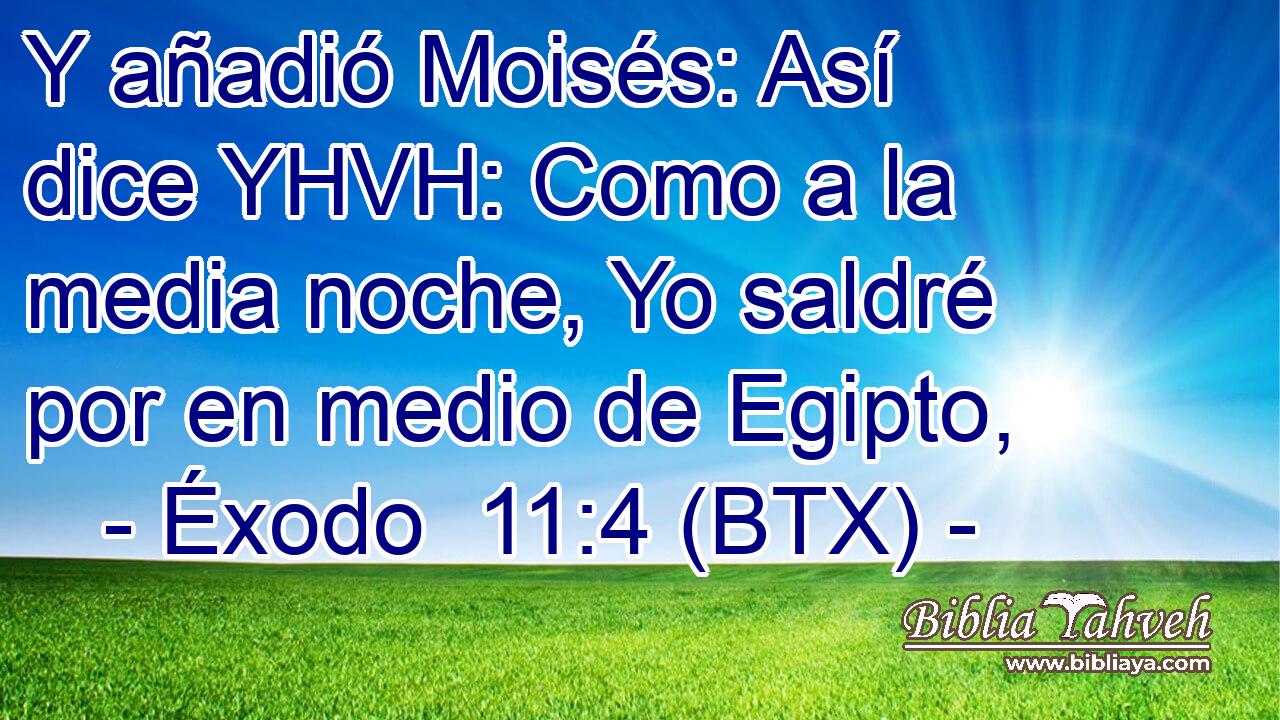 Y añadió Moisés: Así dice YHVH: Como a la media noche, Yo saldré por en medio de Egipto,