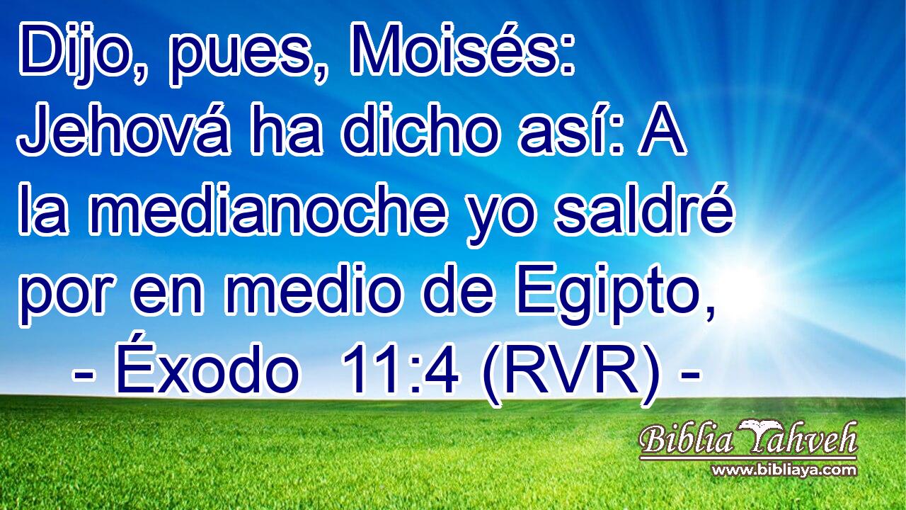 Dijo, pues, Moisés: Jehová ha dicho así: A la medianoche yo saldré por en medio de Egipto,