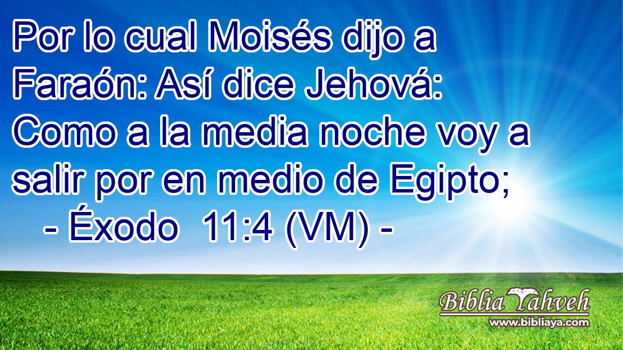  Por lo cual Moisés dijo a Faraón: Así dice Jehová: Como a la media noche voy a salir por en medio de Egipto; 