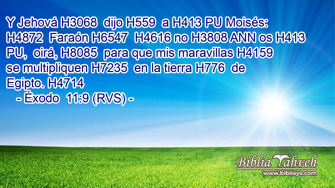 Y Jehová H3068  dijo H559  a H413 PU Moisés: H4872  Faraón H6547  H4616 no H3808 ANN os H413 PU,  oirá, H8085  para que mis maravillas H4159  se multipliquen H7235  en la tierra H776  de Egipto. H4714  