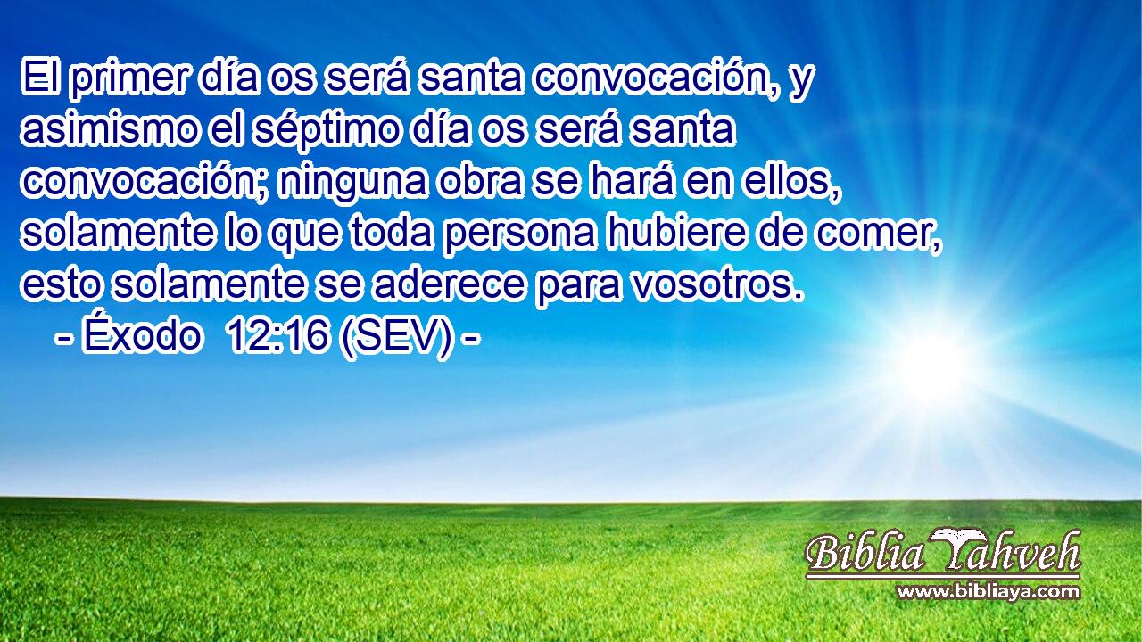 El primer día os será santa convocación, y asimismo el séptimo día os será santa convocación; ninguna obra se hará en ellos, solamente lo que toda persona hubiere de comer, esto solamente se aderece para vosotros.