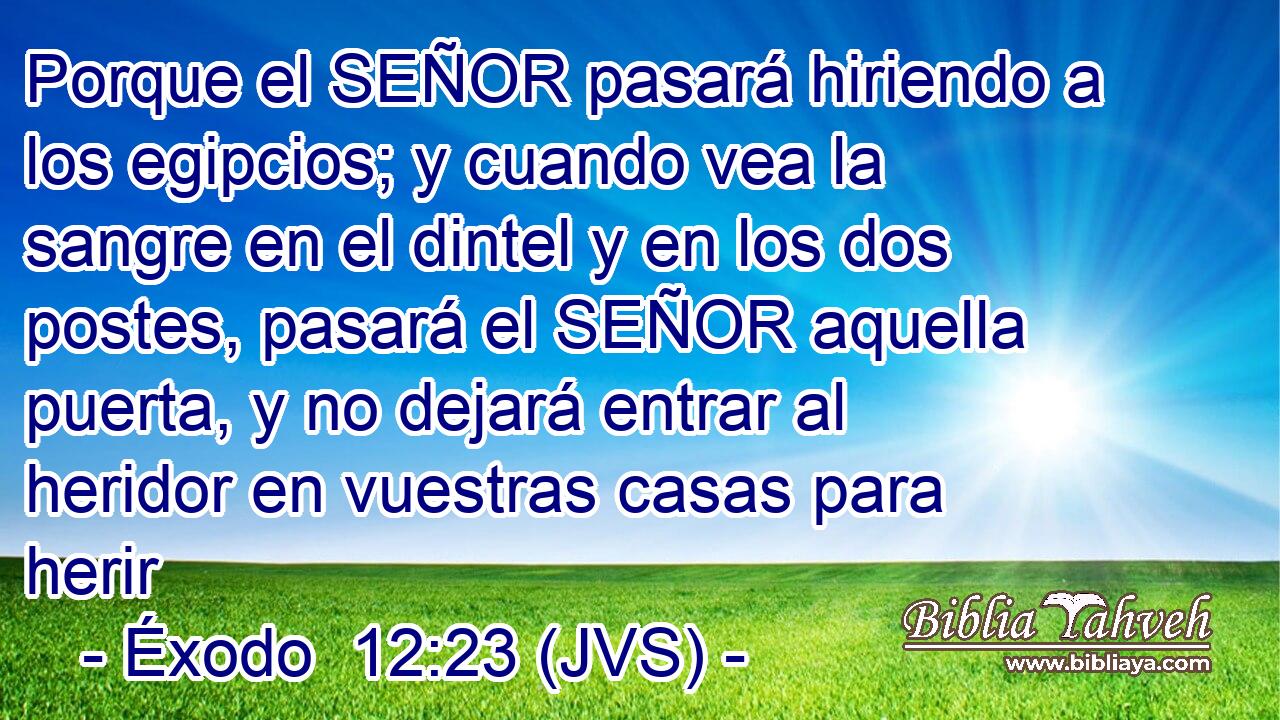 Porque el SEÑOR pasará hiriendo a los egipcios; y cuando vea la sangre en el dintel y en los dos postes, pasará el SEÑOR aquella puerta, y no dejará entrar al heridor en vuestras casas para herir
