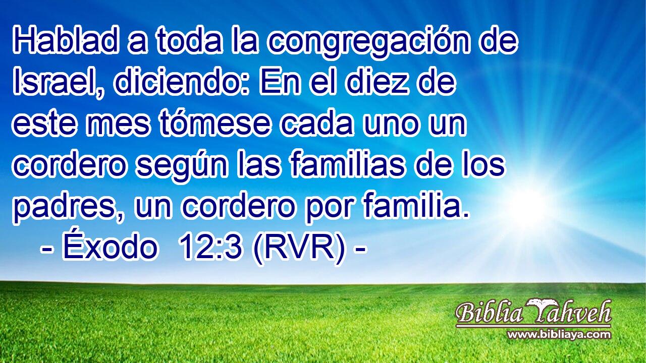 Hablad a toda la congregación de Israel, diciendo: En el diez de este mes tómese cada uno un cordero según las familias de los padres, un cordero por familia.