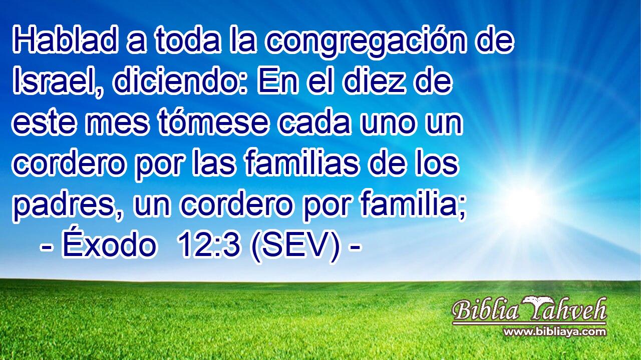 Hablad a toda la congregación de Israel, diciendo: En el diez de este mes tómese cada uno un cordero por las familias de los padres, un cordero por familia;