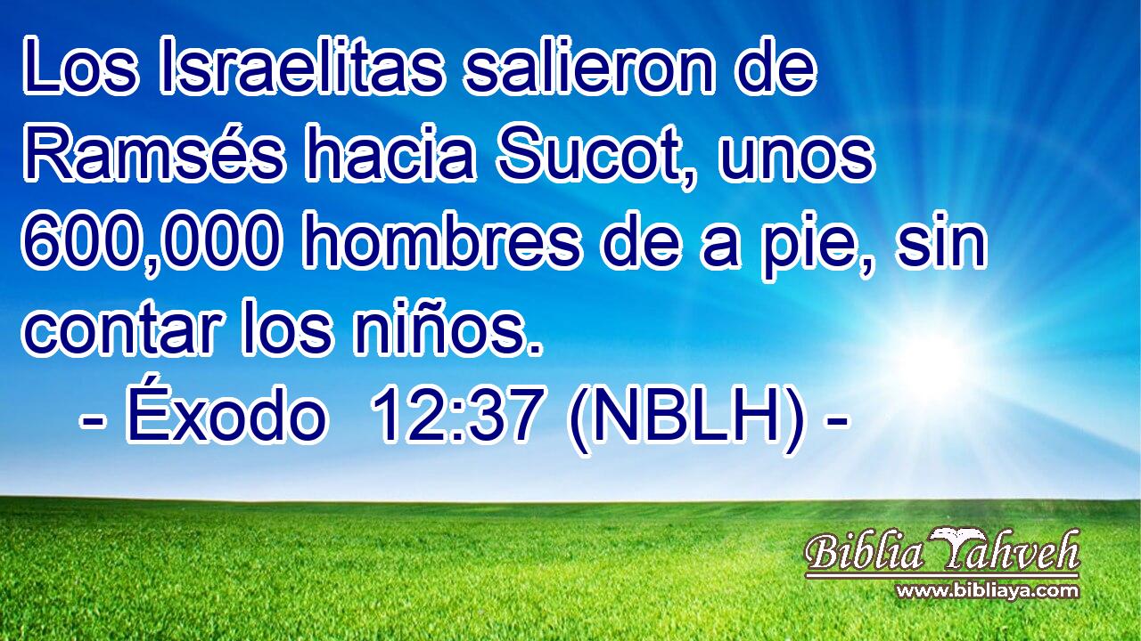  Los Israelitas salieron de Ramsés hacia Sucot, unos 600,000 hombres de a pie, sin contar los niños. 