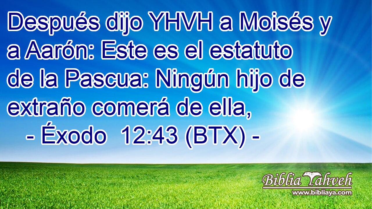 Después dijo YHVH a Moisés y a Aarón: Este es el estatuto de la Pascua: Ningún hijo de extraño comerá de ella,