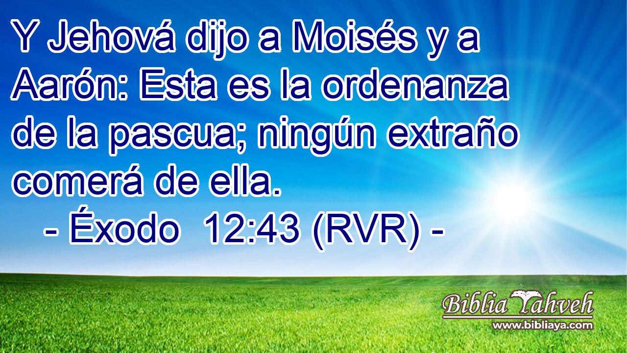 Y Jehová dijo a Moisés y a Aarón: Esta es la ordenanza de la pascua; ningún extraño comerá de ella.