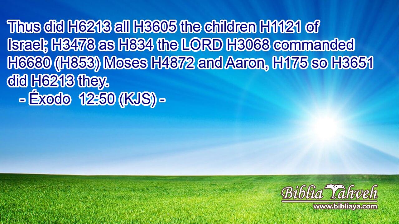 Thus did H6213 all H3605 the children H1121 of Israel; H3478 as H834 the LORD H3068 commanded H6680 (H853) Moses H4872 and Aaron, H175 so H3651 did H6213 they.