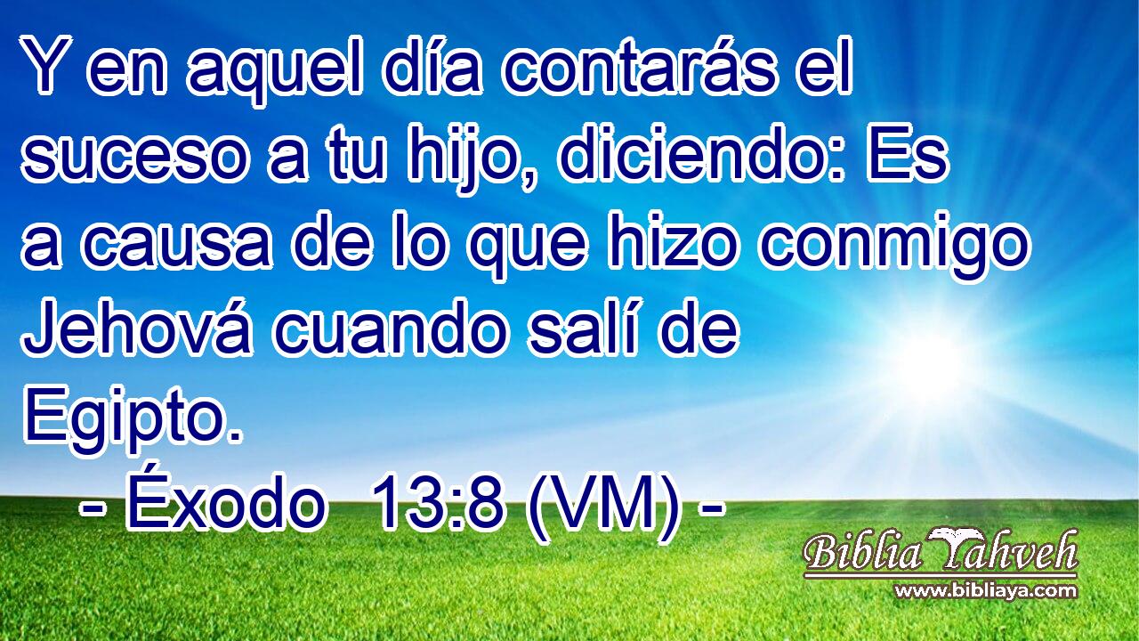  Y en aquel día contarás el suceso a tu hijo, diciendo: Es a causa de lo que hizo conmigo Jehová cuando salí de Egipto. 
